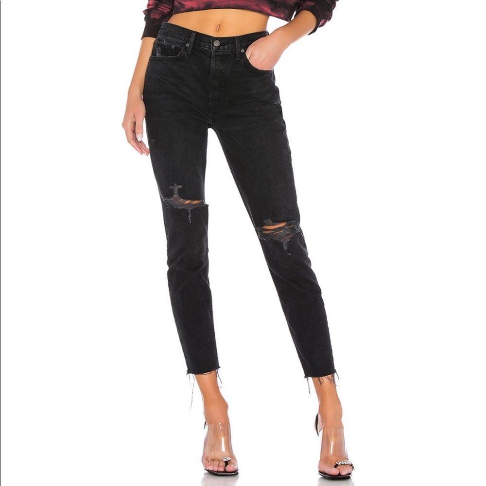 GRLFRND Karolina in Raven denim distressed jeans